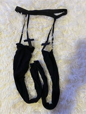 Hot Topic Black Cross-Strap Garter Tights